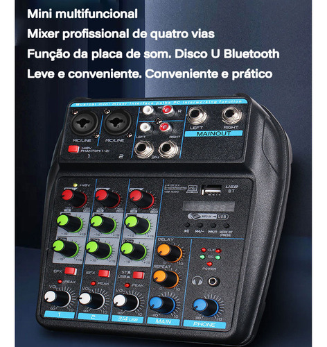Bake Tablero De Sonido 4 Canales Bluetooth Power Usb Mixer