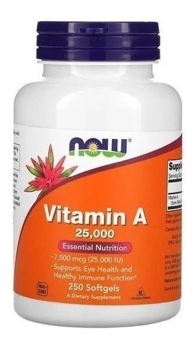 Now Foods Vitamina A 25.000 Ui  250cáps Softgel Importada