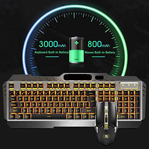 Teclado e mouse para jogos, luz de fundo laranja LED 3 em 1