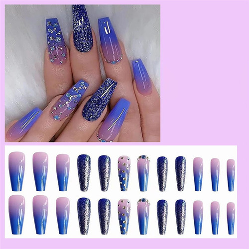 Press On Nails Desmontable Star River Rhinestone 24 Kit Uñas