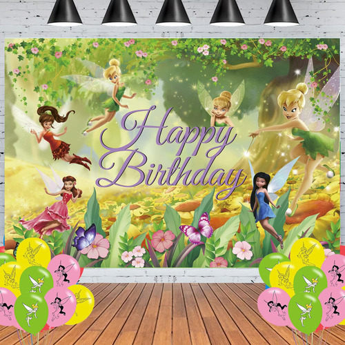 Cartel Fondo Para Fiesta Cumpleaño Decoracion Flor Hada Niño