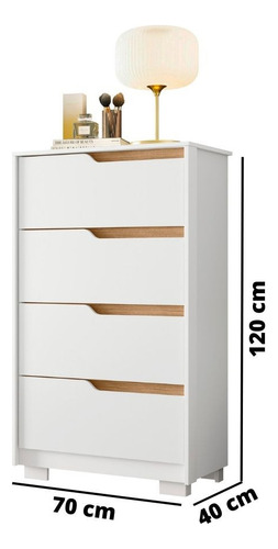 Cômoda Albatroz Sole 4 Gavetas Cor Branco Fosco Liso/nature