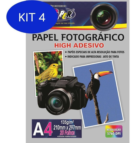 Kit 4 Papel Fotográfico Adesivo Off Paper A4 - 20 Folhas