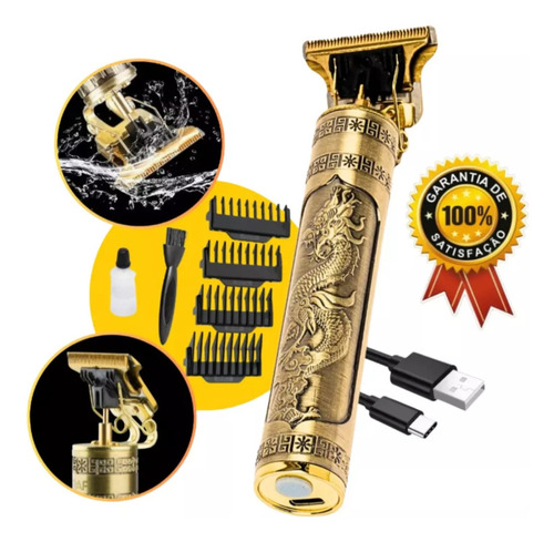 Máquina De Barbear E Cabelo Barber Modelo De Dragão Cor Dourado 127/220V