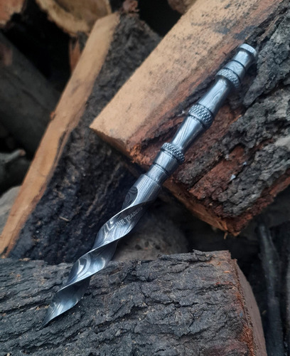 Jnr-4075 - Daga De Acero De Damasco De Tres Bordes, Cuchillo