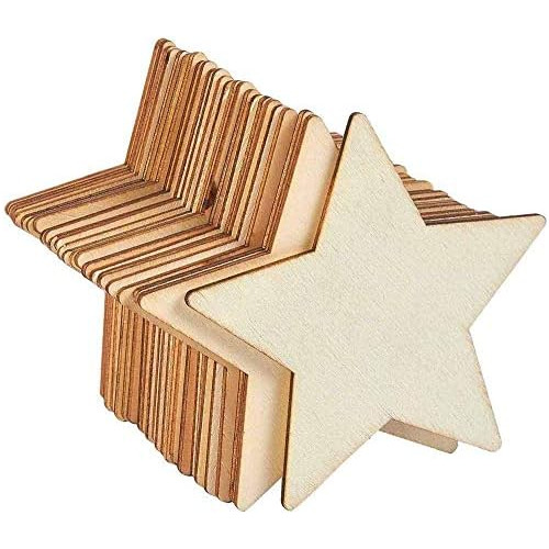 50 Piezas De Piezas De Madera Forma De Estrella, Adorno...