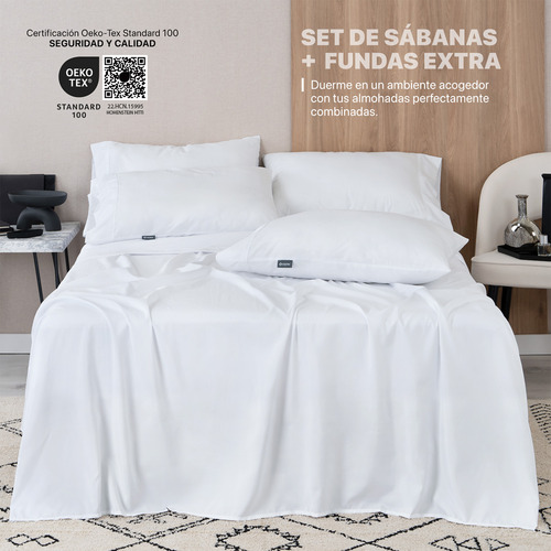 Juego Sábanas Individual + 2 Fundas Almohada Esquimal Blanco Liso