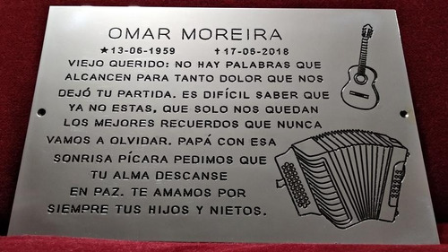 Placa Recordatoria Homenaje 25x15 Guitarra Acordeon Exterior