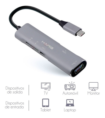 Adaptador Usb Tipo C 5 En 1 Usb 3.0 Hdmi 4k Sd Micro Sd Tf