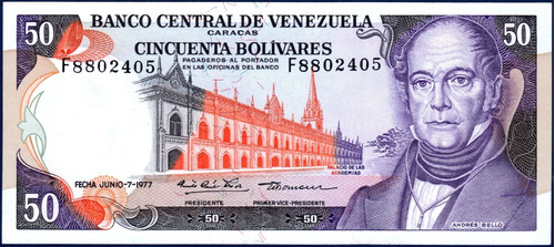 Billete 50 Bolívares F7 Junio 7 1977 Andrés Bello