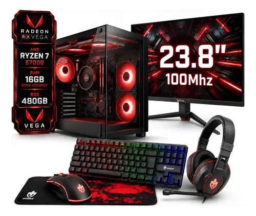 Pc Gamer Completo Ryzen 7 5700g Monitor 23.8 100hz 480 Gb 16 Gb Vega 8