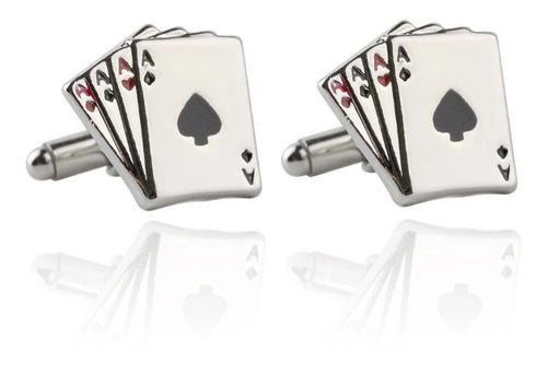 Gemelos Mancuernillas Diseño Poker De Ases Color Plata