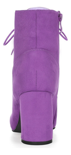 Bota Botines Punta Redondacon Cordones Y Tacón Alto Grueso
