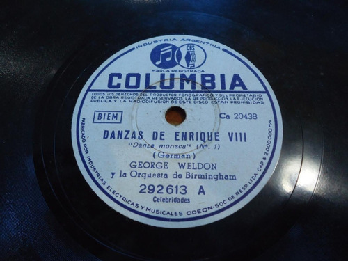 Pasta George Weldon Orquesta De Birminghan Columbia C64