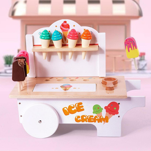 Juguete De Carrito De Helado De Madera, Juego De Juguete De