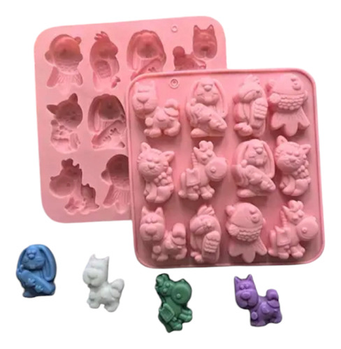 Molde Silicona Animales Granja Selva Mar Chocolate Bombon Color Celeste