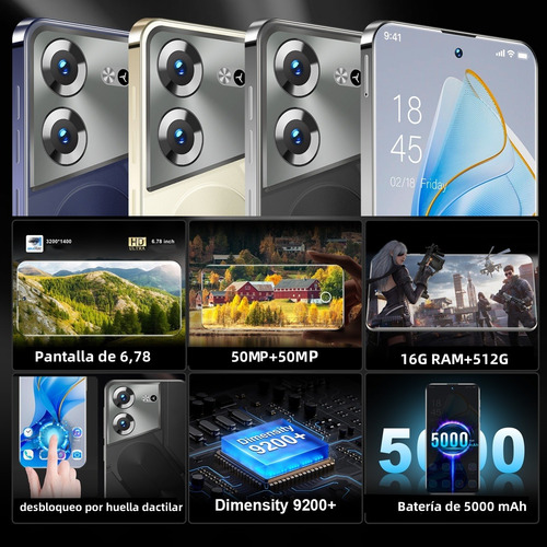 El Más Populares Smartphone Pova 5pro Dual Sim 512g+16gb Ram Batería De Larga Duración Telefono Suppora 5g, Dimensity 9200+ Cpu Resolución 2k Azul