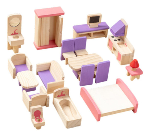 Y Juego De 19 Muebles De Casa De Muñecas De Madera, Modelo