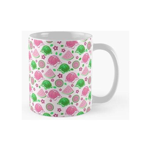 Taza Patrón De Tortugas De Sandía Verde Rosa Calidad Premium