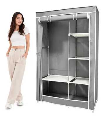 Armário Dobrável De Tecido 4cores 160cm 5 Prateleiras Quarto Cinza