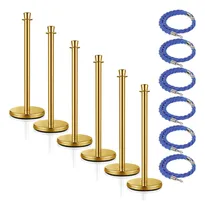 Comprar 6 X Pedestais Separadores De Fila Dourado + 6 Cordões Azul