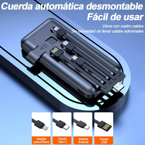 Power Bank Carregador Com 4 Fios Carga Carga Rápida 20000mah