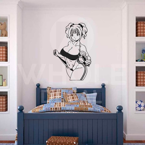 Vinilo De Pared Mujer Fitness Estilo Anime En Vinilo D Corte