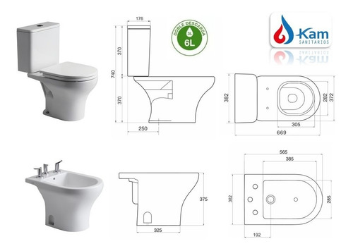 Imagen 5 de 10 de Juego Veneto Ferrum Inodoro Sin Tapa + Depósito Dual + Bidet