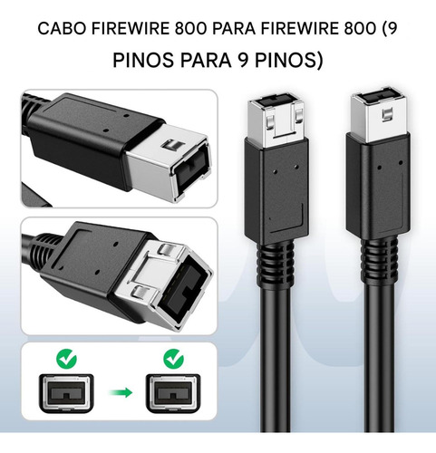 Cabo Firewire 800 9 Pinos - 9 Pinos 70cm Blindado Ieee 1394b