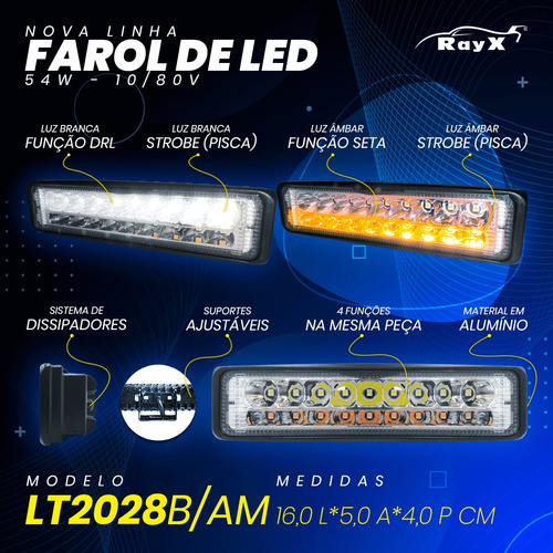 Barra 18 Leds Farol De Milha Rayx + Forte 18w C/ Flash Pisca