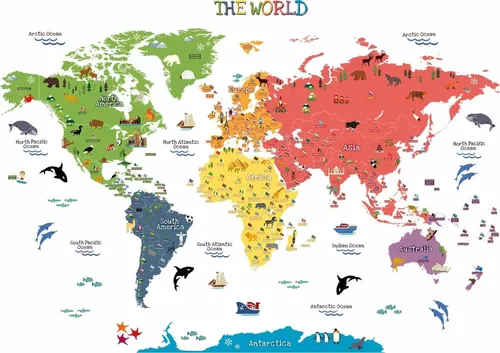 Mapa del Mundo Pared calcomanía Mundo País Atlas todo el mundo vinilo arte