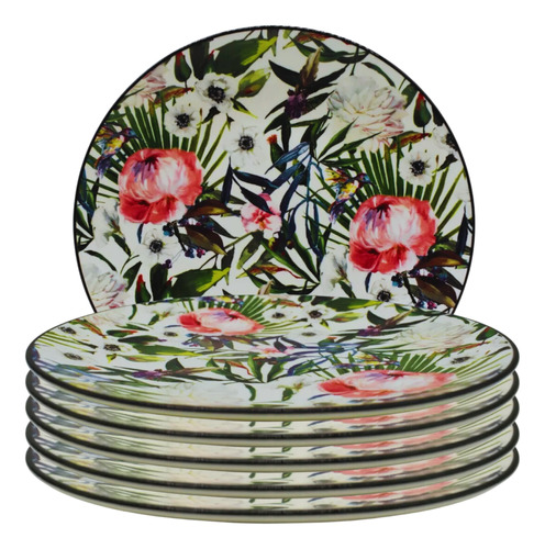 Set X6 Platos Playo Vajilla Porcelana Decorado Comedor 