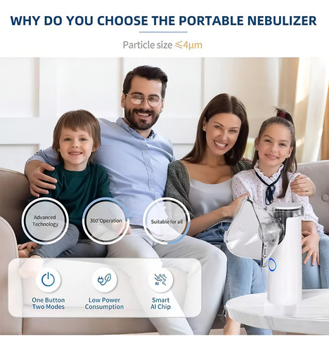 Nebulizador Portátil Inhalador Usb Y Batería Ultrasónico Blanco Y Gris