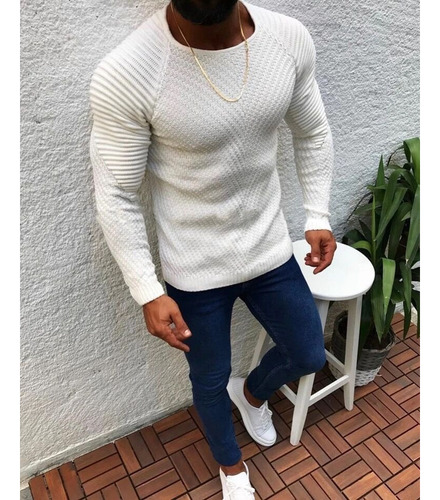 Suéter De Punto Masculino Slim Fit O-cuello Masculino Sexy