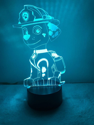 Lámpara 3d Marshall Paw Patrol Base Negra + C.remoto + Pilas