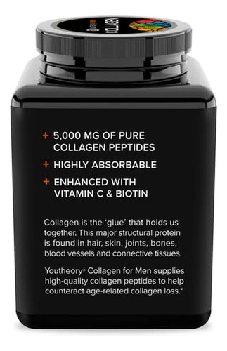 Suplemento De Colágeno Youtheory Para Homens Com Biotina, Vi