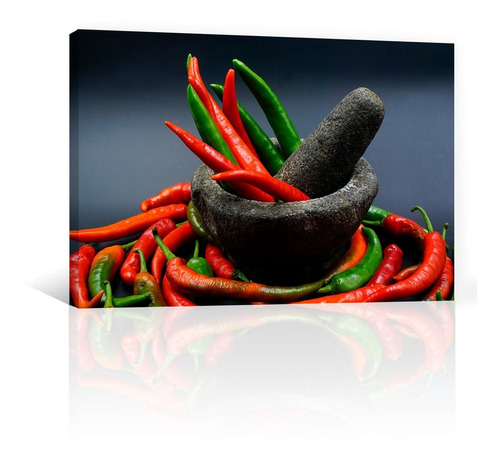 Cuadro Decorativo Platillos Canvas Chiles Molcajete Temolote