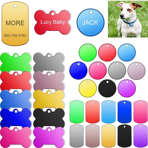 Imagen 1 de 4 de Plaquitas Para Mascotas 60 Piezas, Tres Formas, (aluminio)