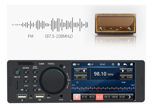 Rádio De Carro Mp5 1 Din Com 4,1'' Ecrã Tátil E Fm/aux/usb