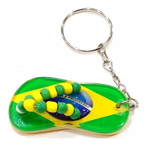 Chaveiro Chinelo Com A Bandeira Do Brasil 4,5x2,5cm Souvenir