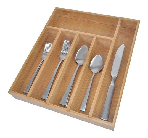 Organizador Para Cubiertos Bambu 6 Huecos Cucharas Cuchillos