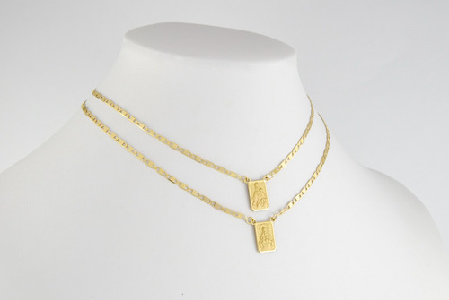 Escapulário De Ouro 18k Corrente Piastrine 60 Cm Dupla Face