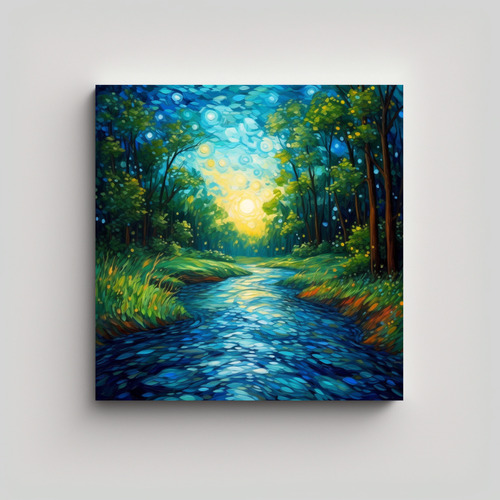 40x40cm Cuadro Bosque A Ambos Lados De Un Río - Decocuadros