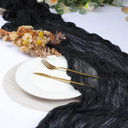 2pzs Caminos De Mesa Gasa Elegante Boho Decoración Boda Color Blanco Black Mantel Decorativo Decoración de Mesa Decoración de Fiesta Bebé Bautizo Cumpleaños Celebración Estilo Vintage Decoración