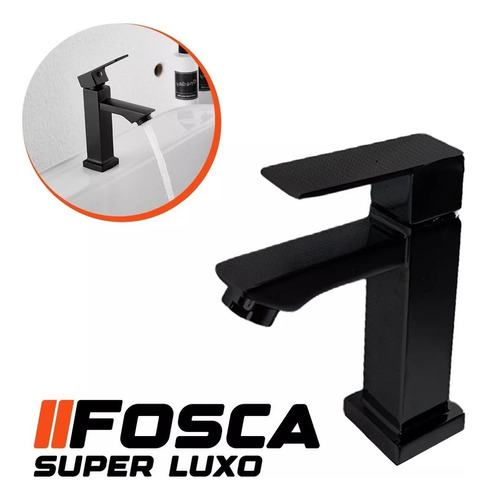 Torneira Banheiro Lavabo Luxo Metal Preta Black Bica Baixa