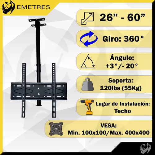 GENERICO Soporte Tv Base Techo Giratorio 360 Grados De 26 A 60