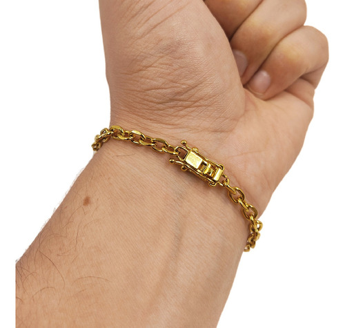 Pulseira Tijolinho 4mm Masculina Banhado Ouro 18k Veneziana Comprimento 21 Cm Diâmetro 21 Cm