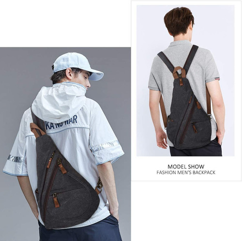 Mochila Cruzada De Lona, Hombro Para Ciclismo, Senderismo Color Azul Marino Diseño De La Tela Lona