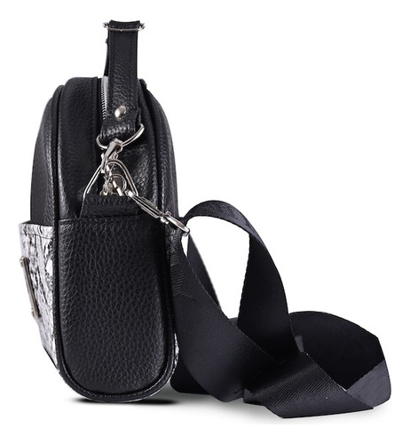 Cartera Bandolera Rummy Bartos Acabado De Los Herrajes Níquel Color Negro Reptil Diseño De La Tela Eco Cuero