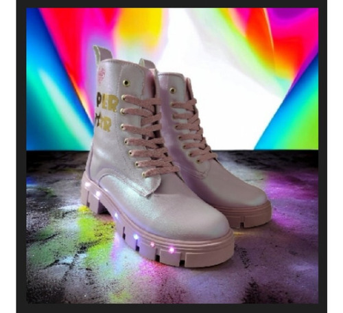Bota Luz Led Chunky Super Star Tornasol Para Niña